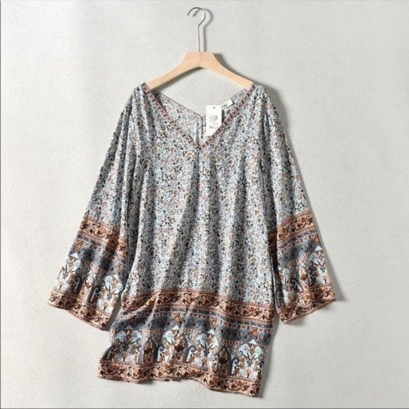 Bohemian Tribal Floral Print Dress Wide Sleeve - Picture 5 of 7